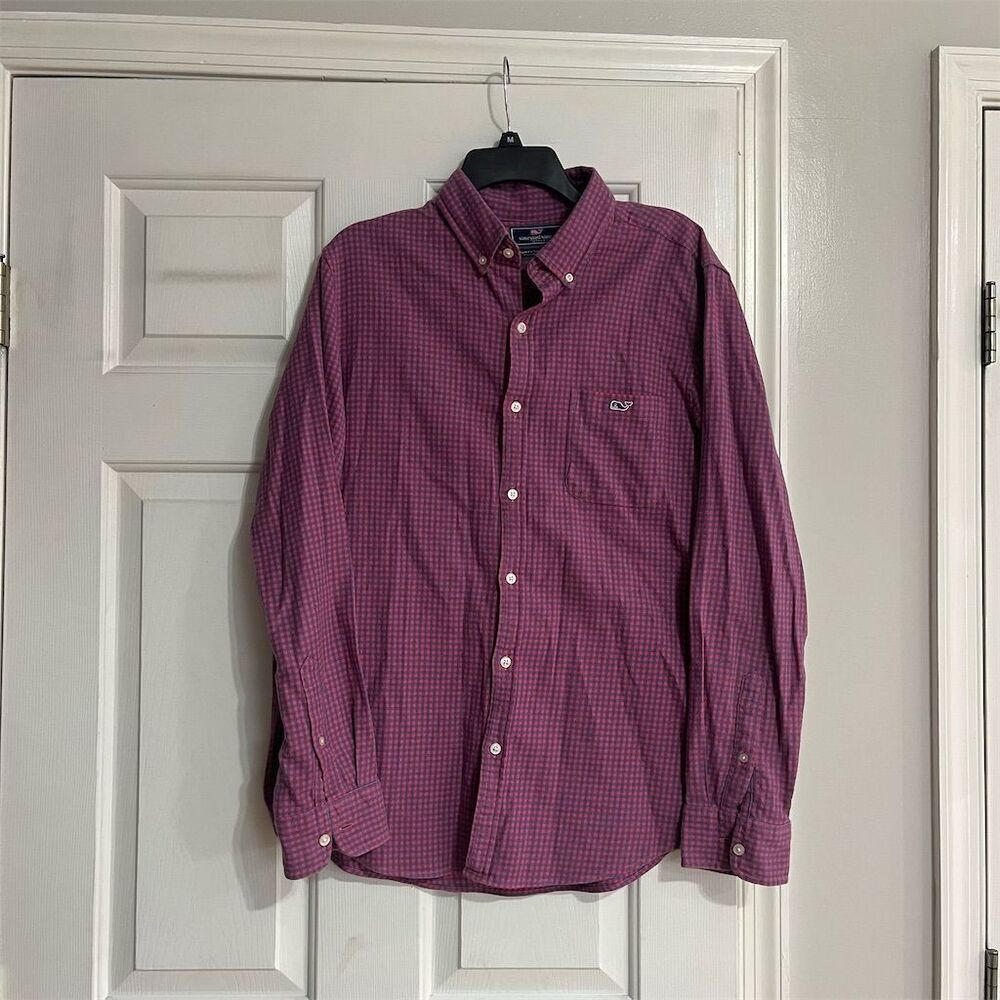Vineyard Vines Men's Slim Fit Tucker Shirt L Pink & Blue Check